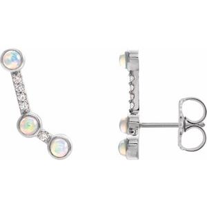 Sterling Silver Natural Ethiopian Opal & .08 CTW Natural Diamond Ear Climbers