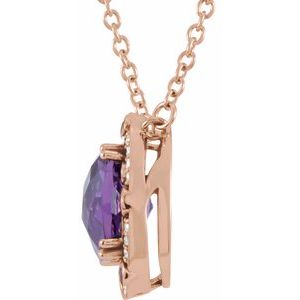 14K Rose Gold Natural Amethyst & 1/6 CTW Natural Diamond 16" Necklace