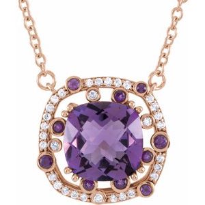 14K Rose Gold Natural Amethyst & 1/6 CTW Natural Diamond 16" Necklace