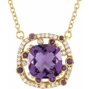14K Yellow Gold Natural Amethyst & 1/6 CTW Natural Diamond 16" Necklace
