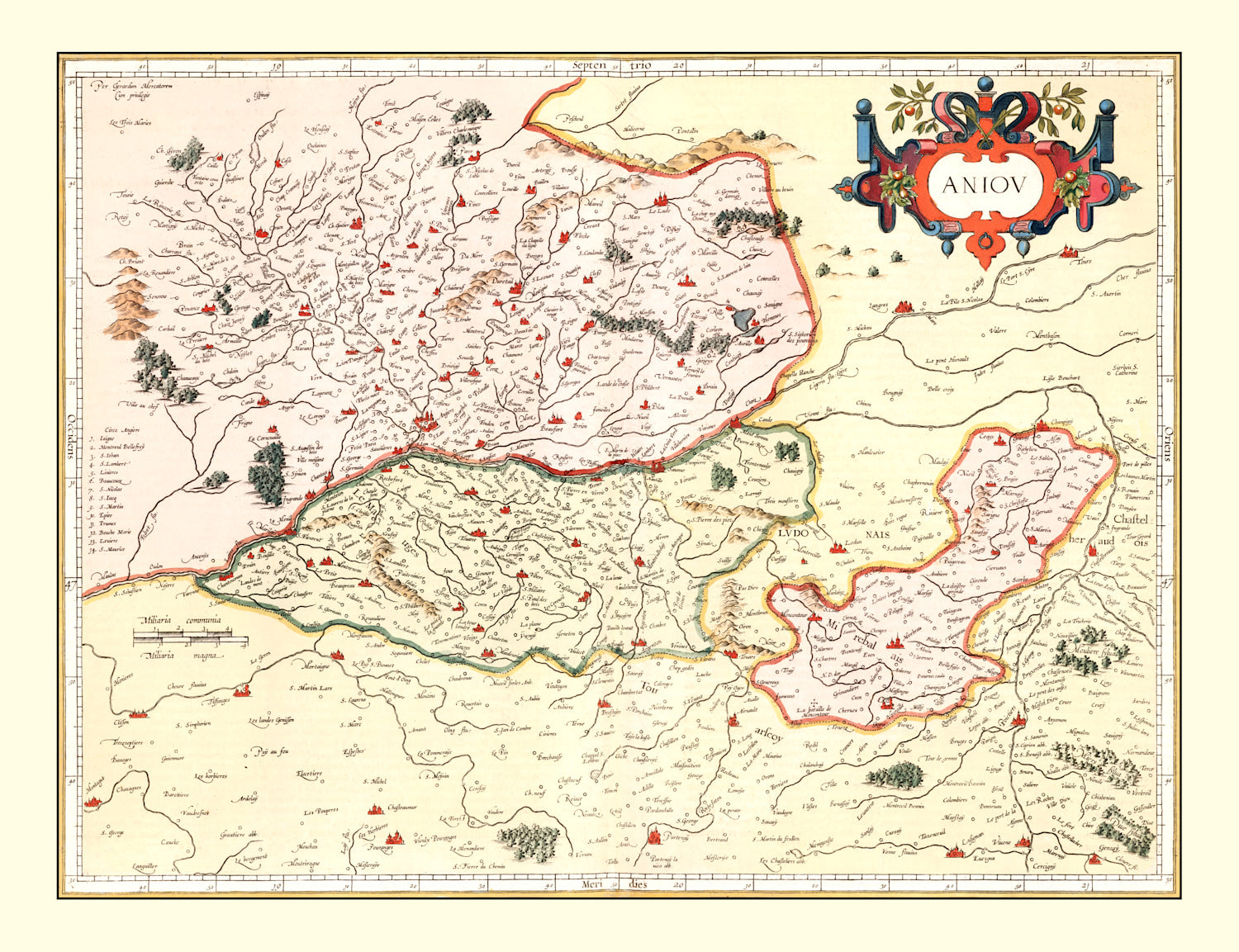 Vintage Map of Anjou France, 1623