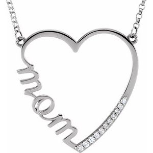 14K White Gold 1/10 CTW Natural Diamond "Mom" Heart 17" Necklace