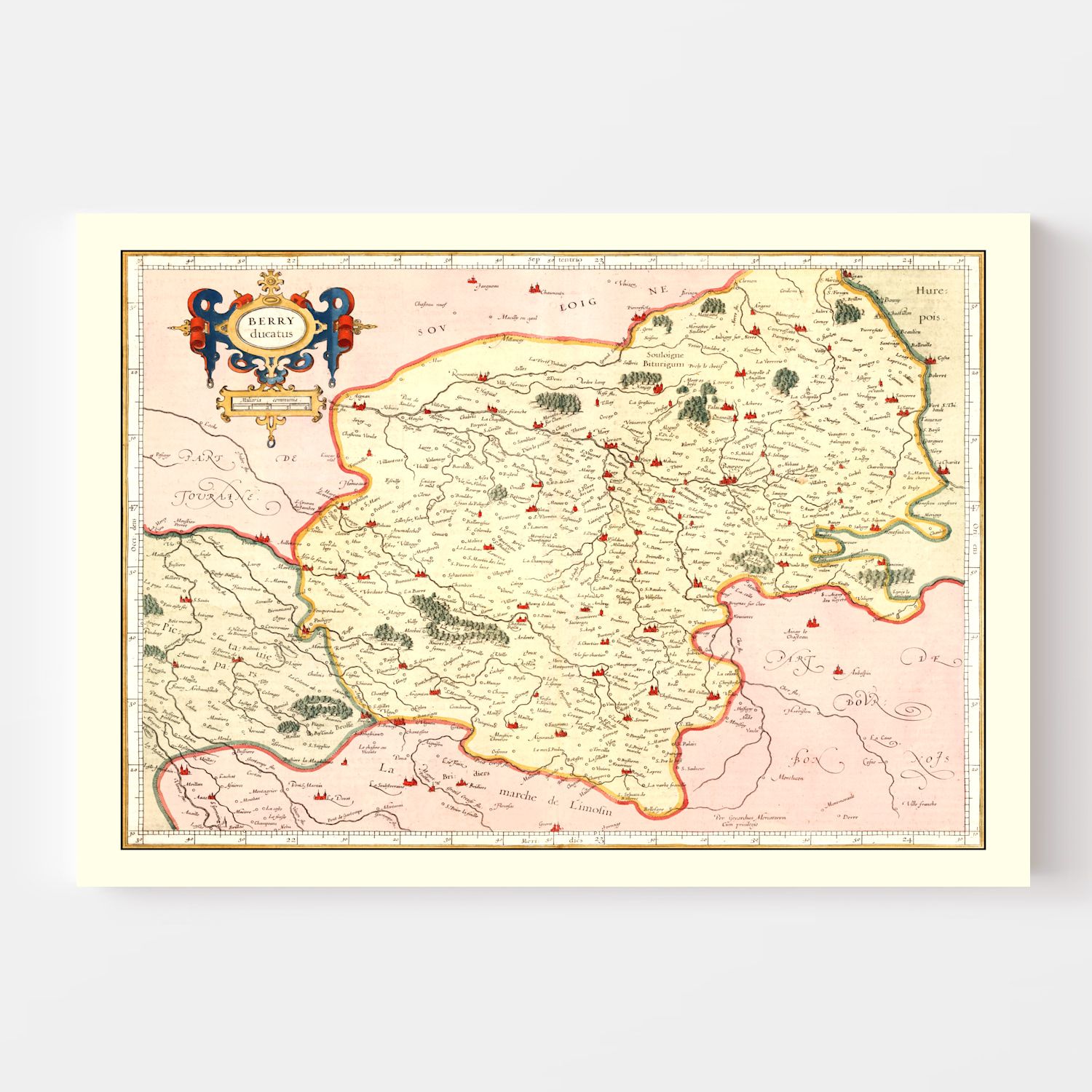 Vintage Map of Bourbonnais France, 1623
