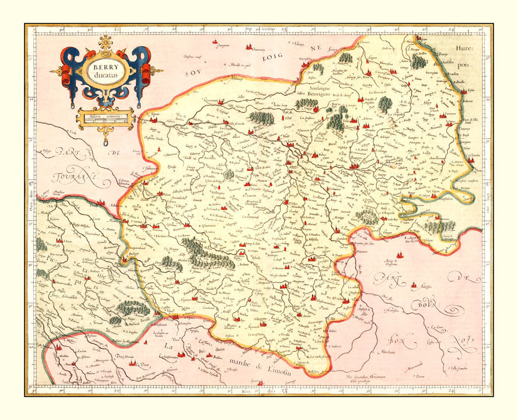 Vintage Map of Bourbonnais France, 1623