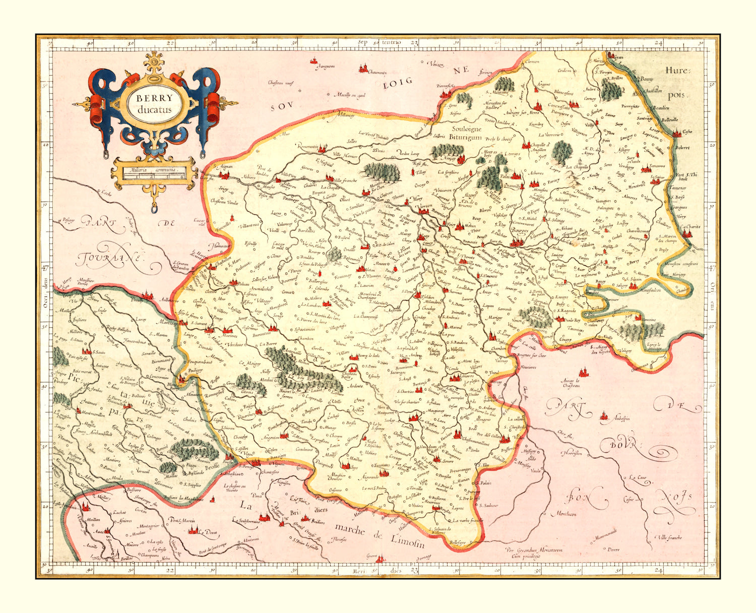 Vintage Map of Bourbonnais France, 1623