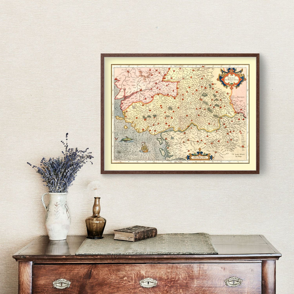 Vintage Map of Poitou France, 1623