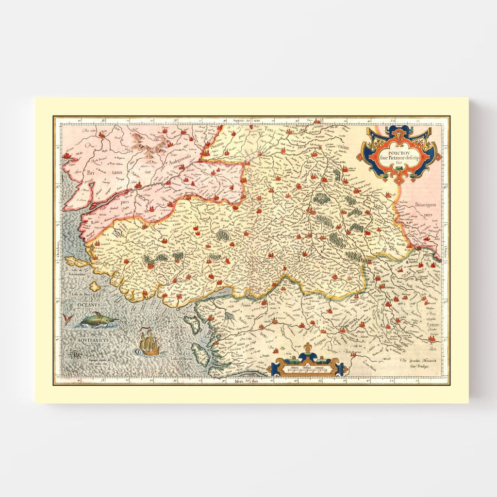 Vintage Map of Poitou France, 1623