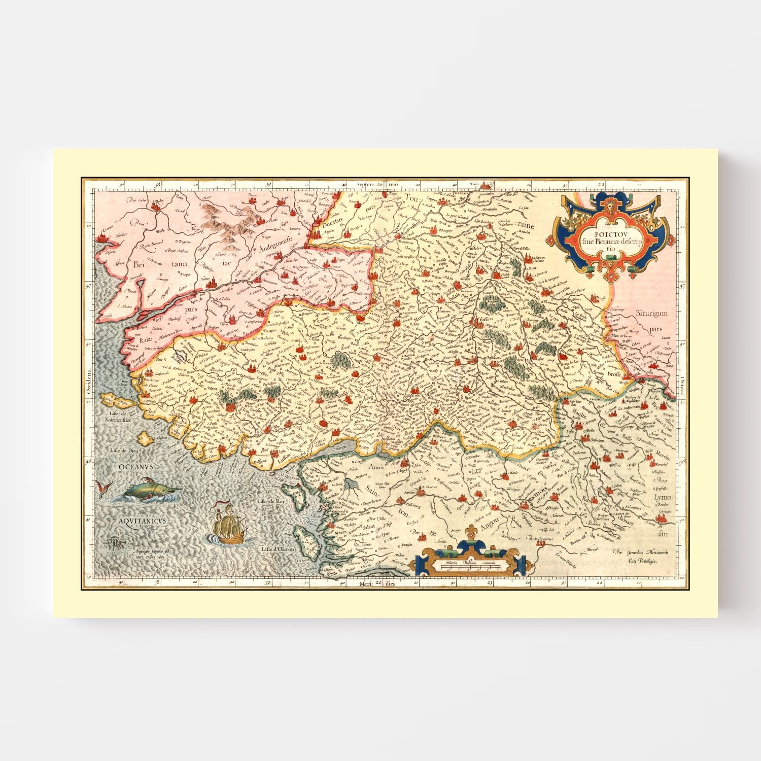 Vintage Map of Poitou France, 1623