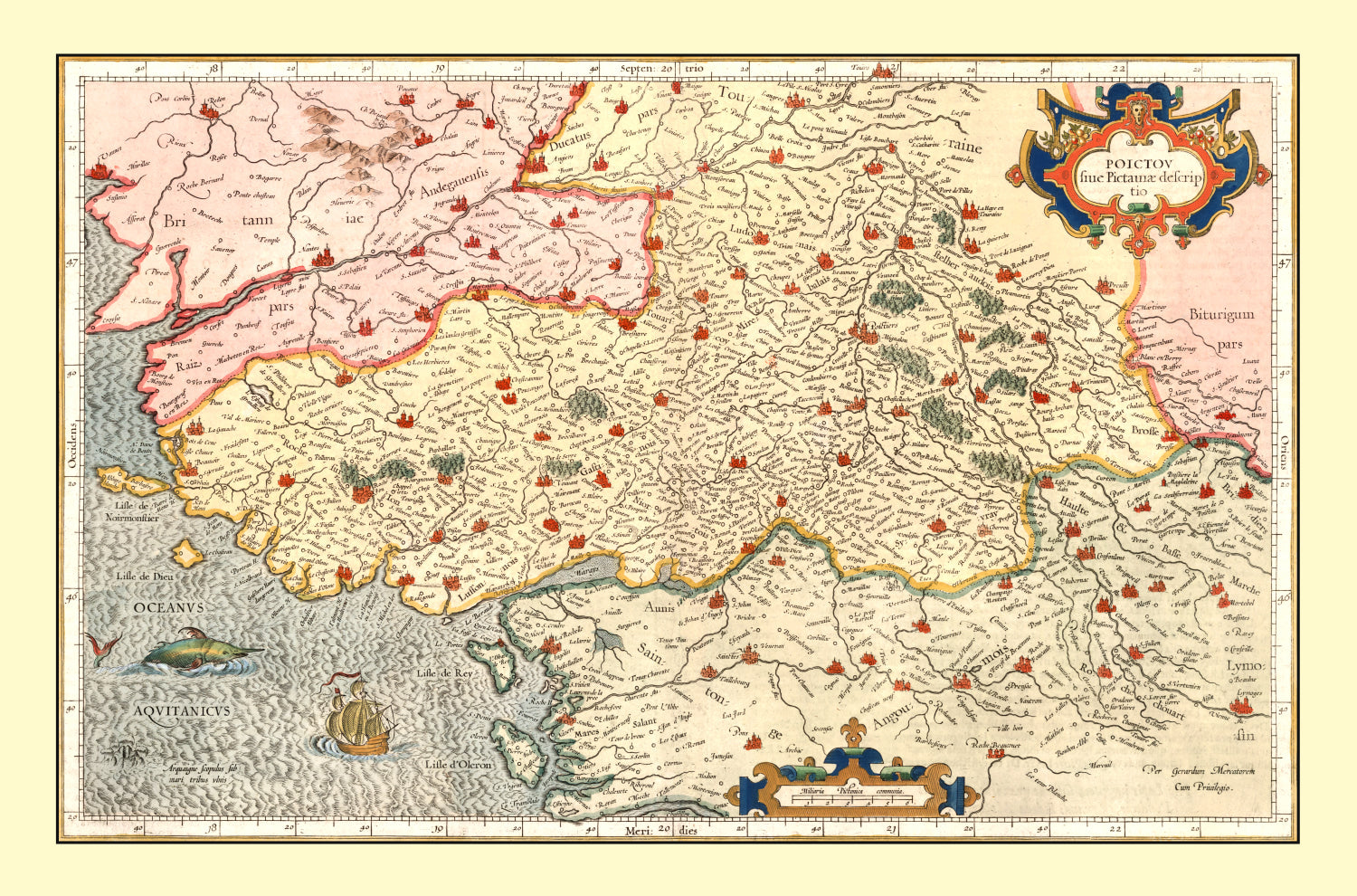 Vintage Map of Poitou France, 1623