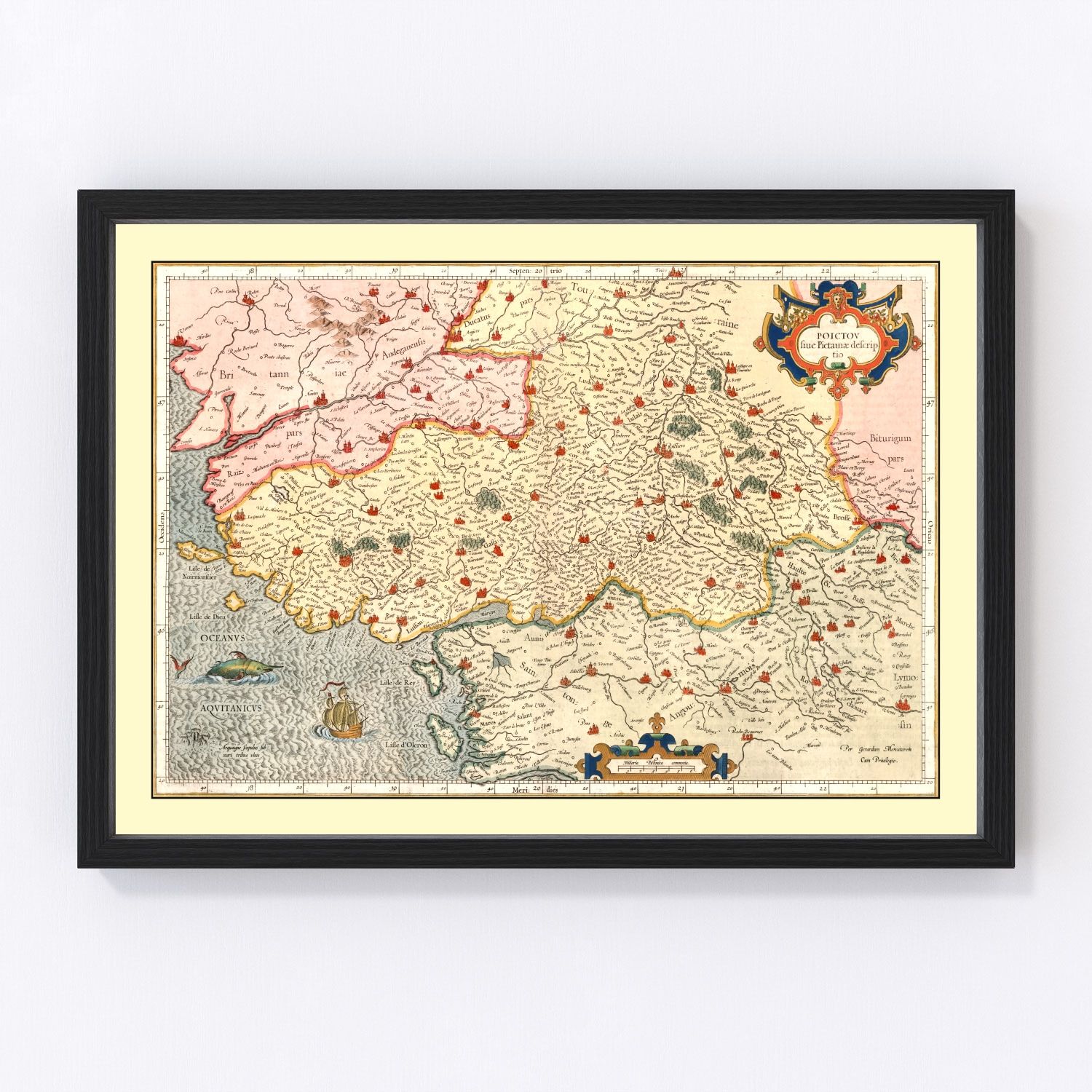 Vintage Map of Poitou France, 1623