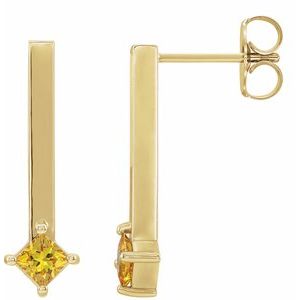 14K Yellow Gold Natural Yellow Sapphire Bar Drop Earrings