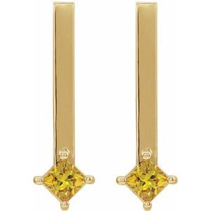 14K Yellow Gold Natural Yellow Sapphire Bar Drop Earrings – image 2