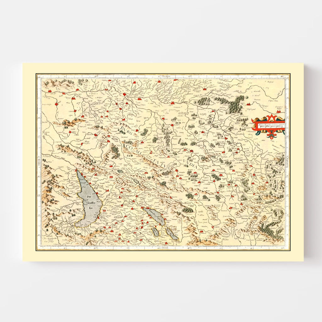 Vintage Map of Burgundy France, 1623