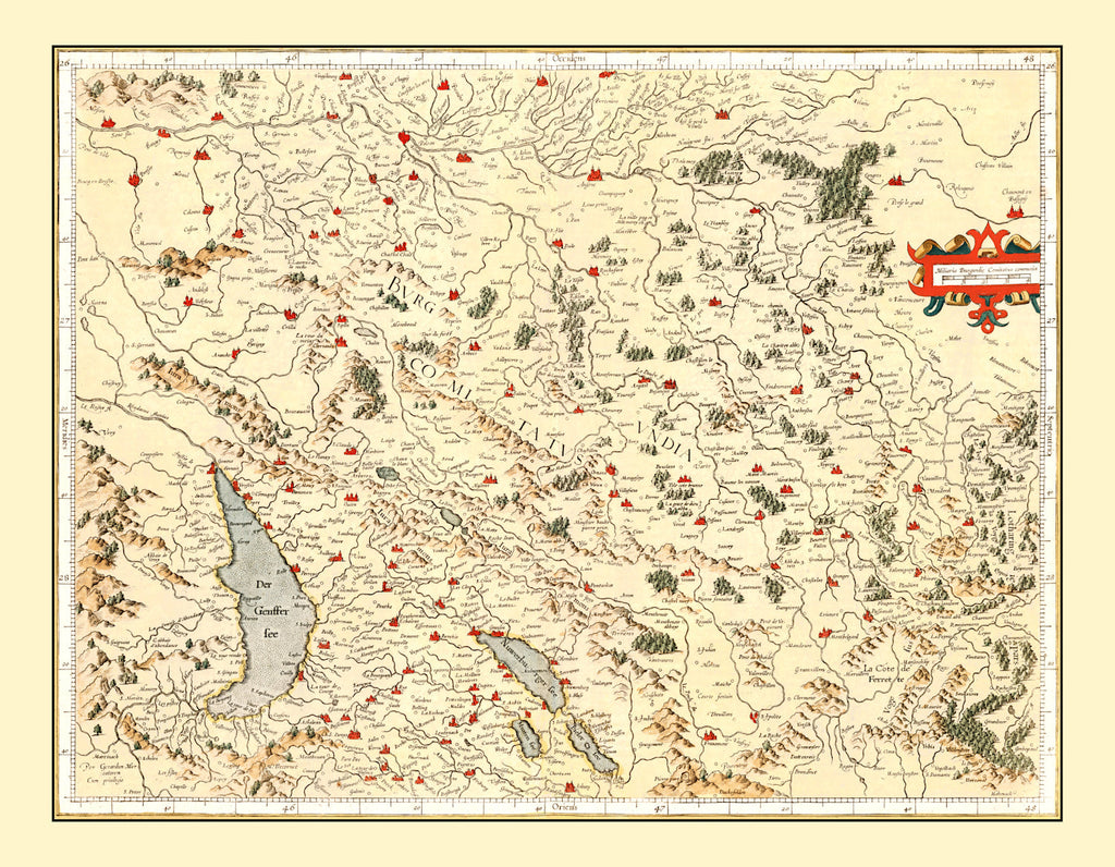 Vintage Map of Burgundy France, 1623