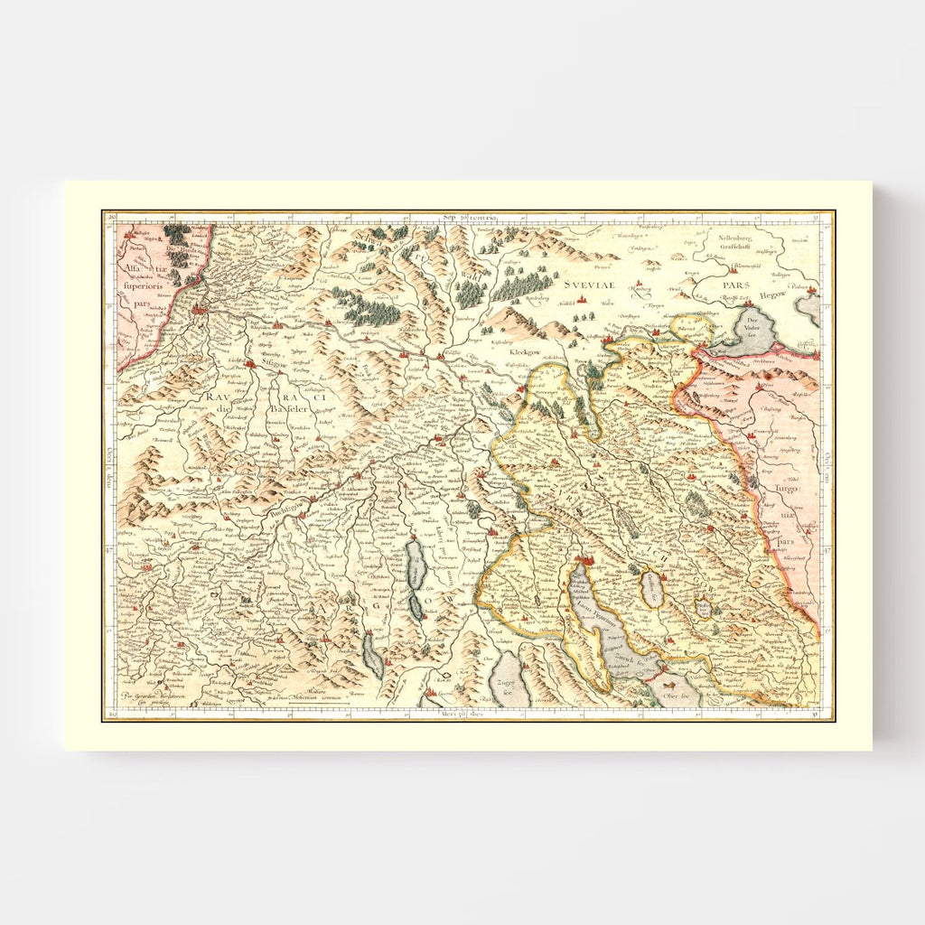 Vintage Map of Switzerland, 1623