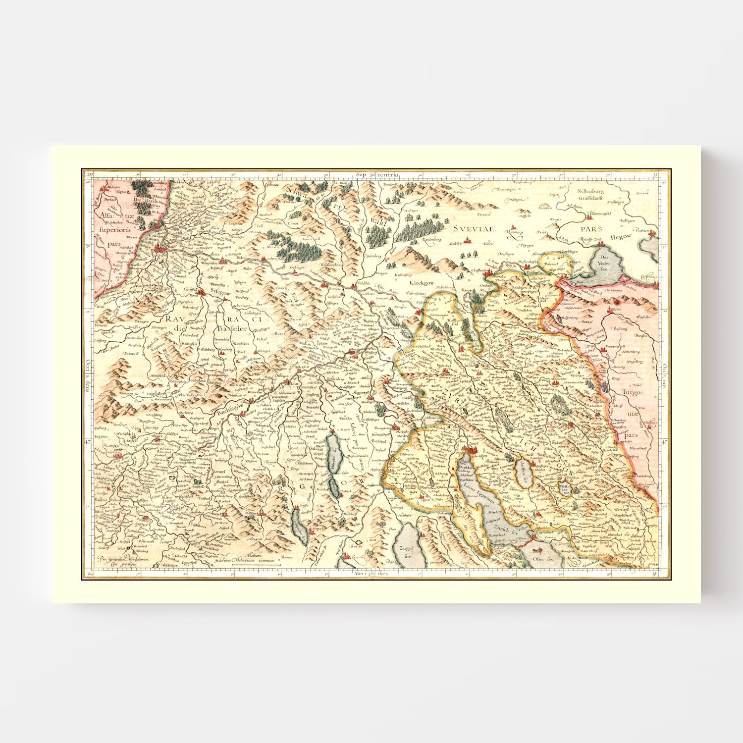 Vintage Map of Switzerland, 1623