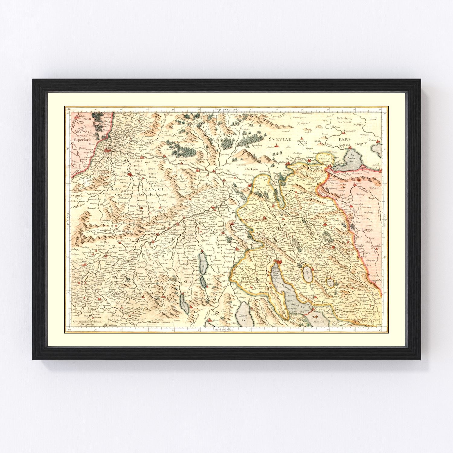 Vintage Map of Switzerland, 1623