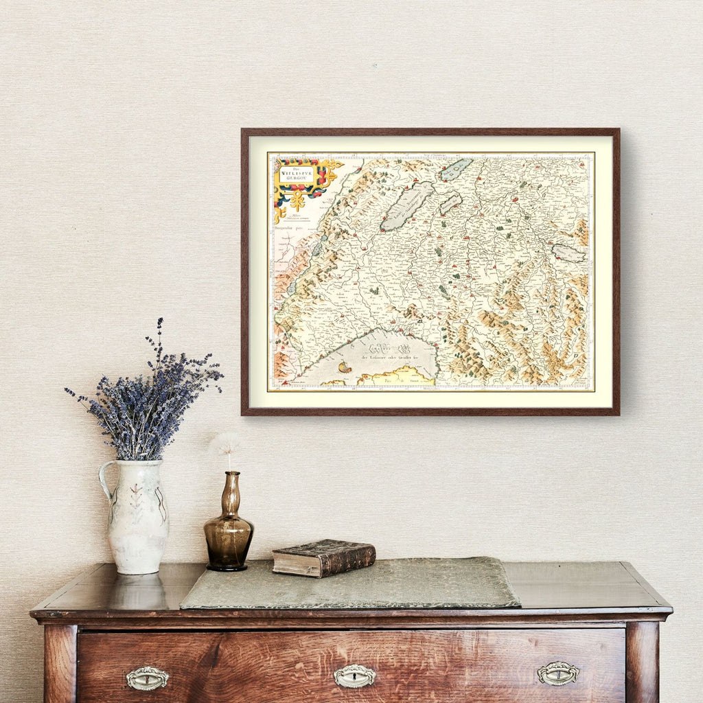 Vintage Map of Switzerland (Das Wiflispurgergou), 1623