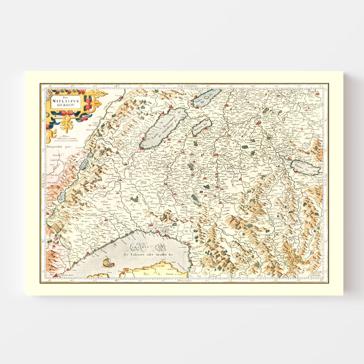 Vintage Map of Switzerland (Das Wiflispurgergou), 1623