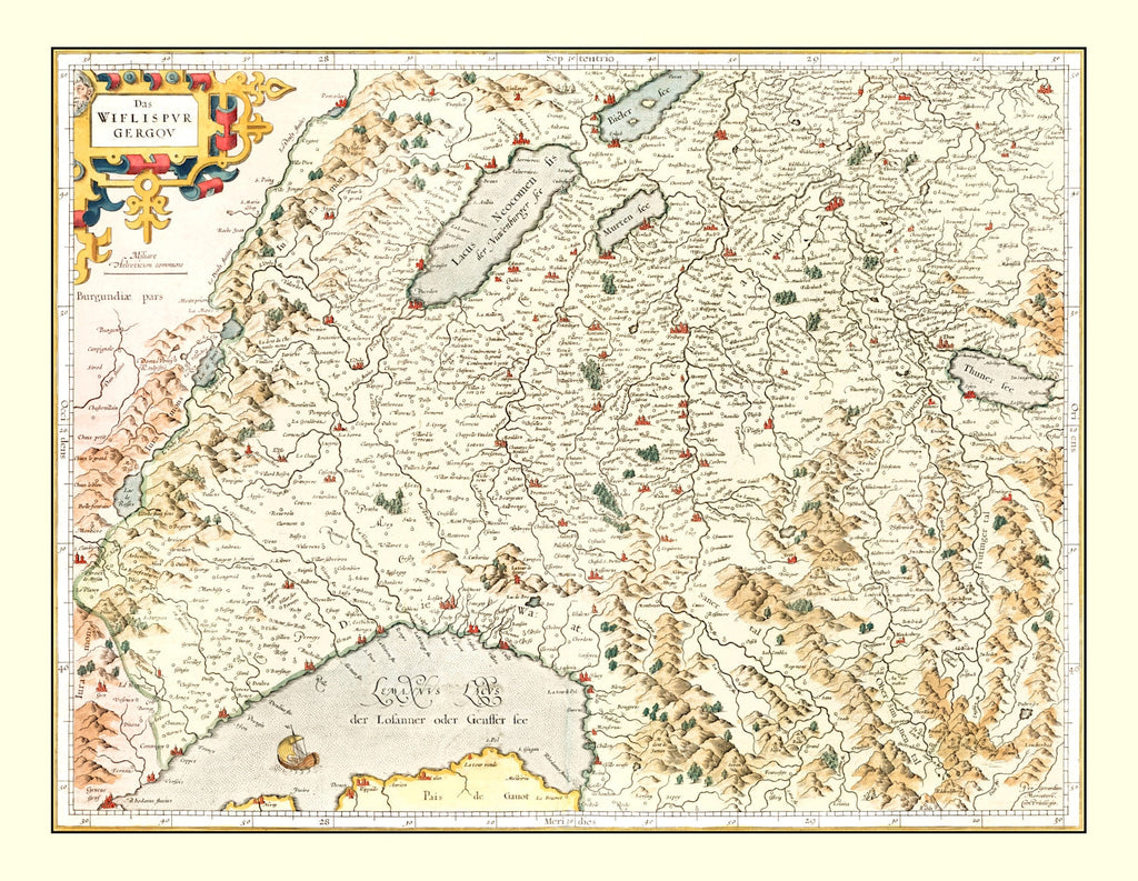 Vintage Map of Switzerland (Das Wiflispurgergou), 1623