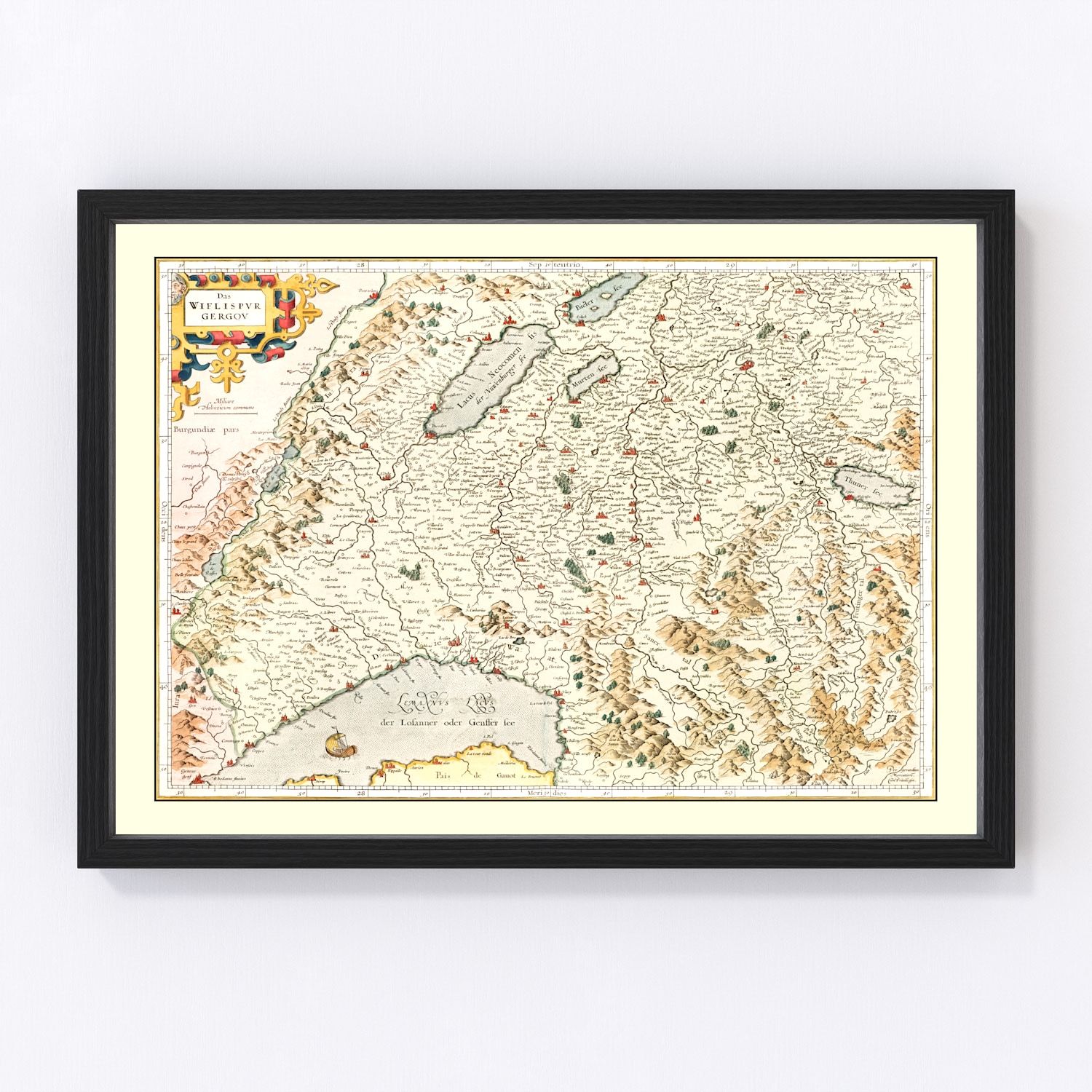 Vintage Map of Switzerland (Das Wiflispurgergou), 1623