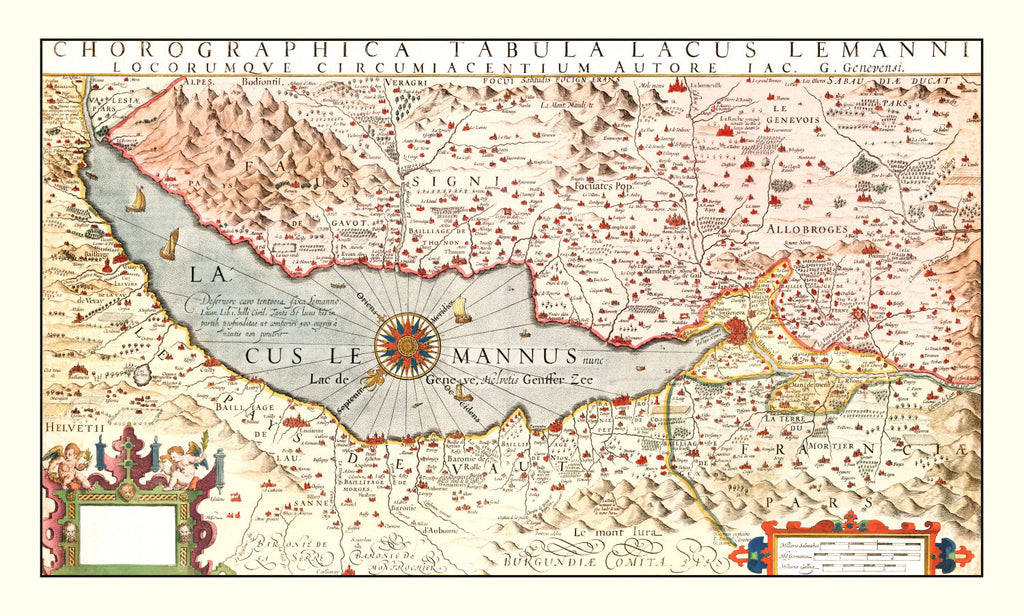 Vintage Map of Lake Geneva, 1623