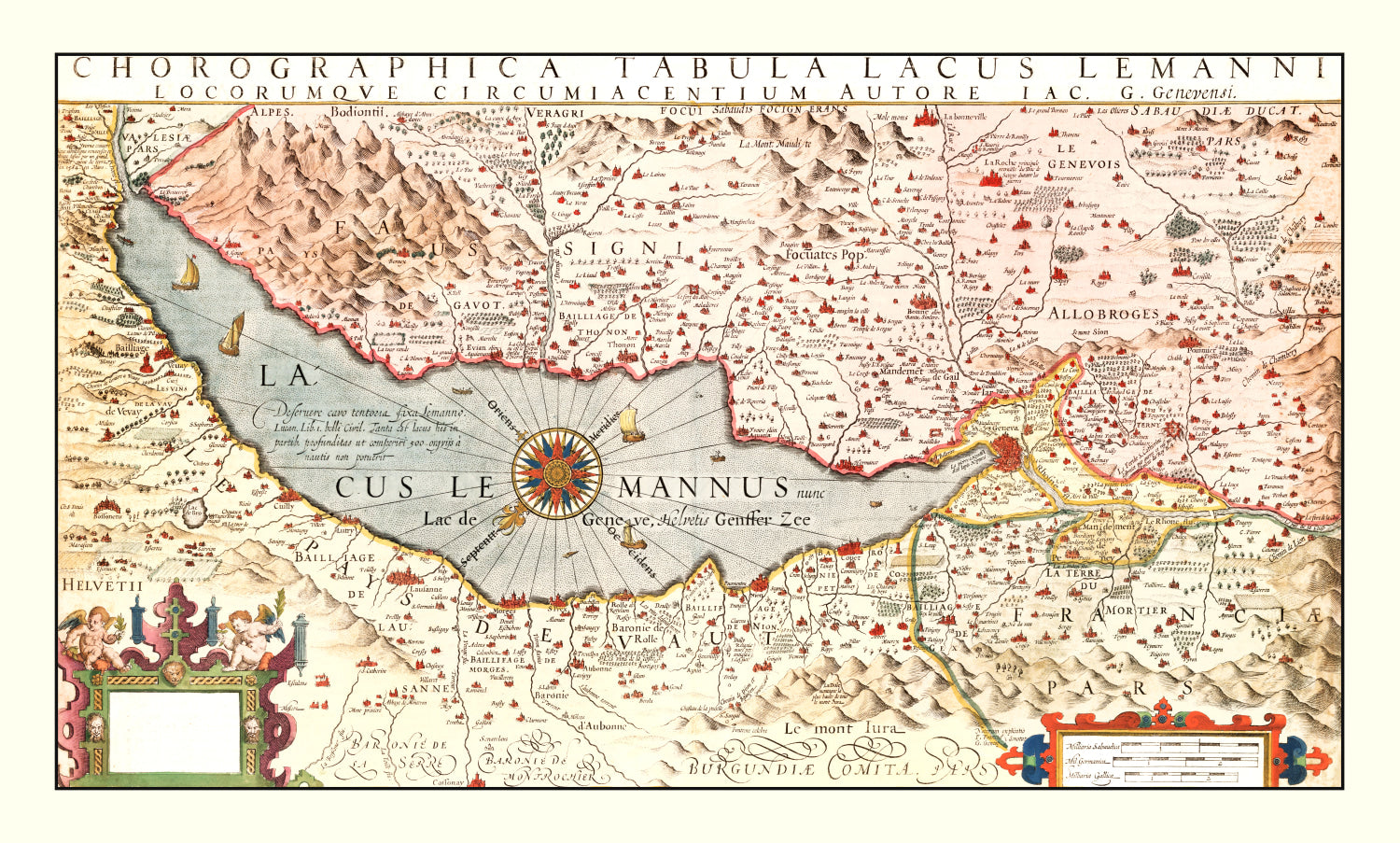Vintage Map of Lake Geneva, 1623