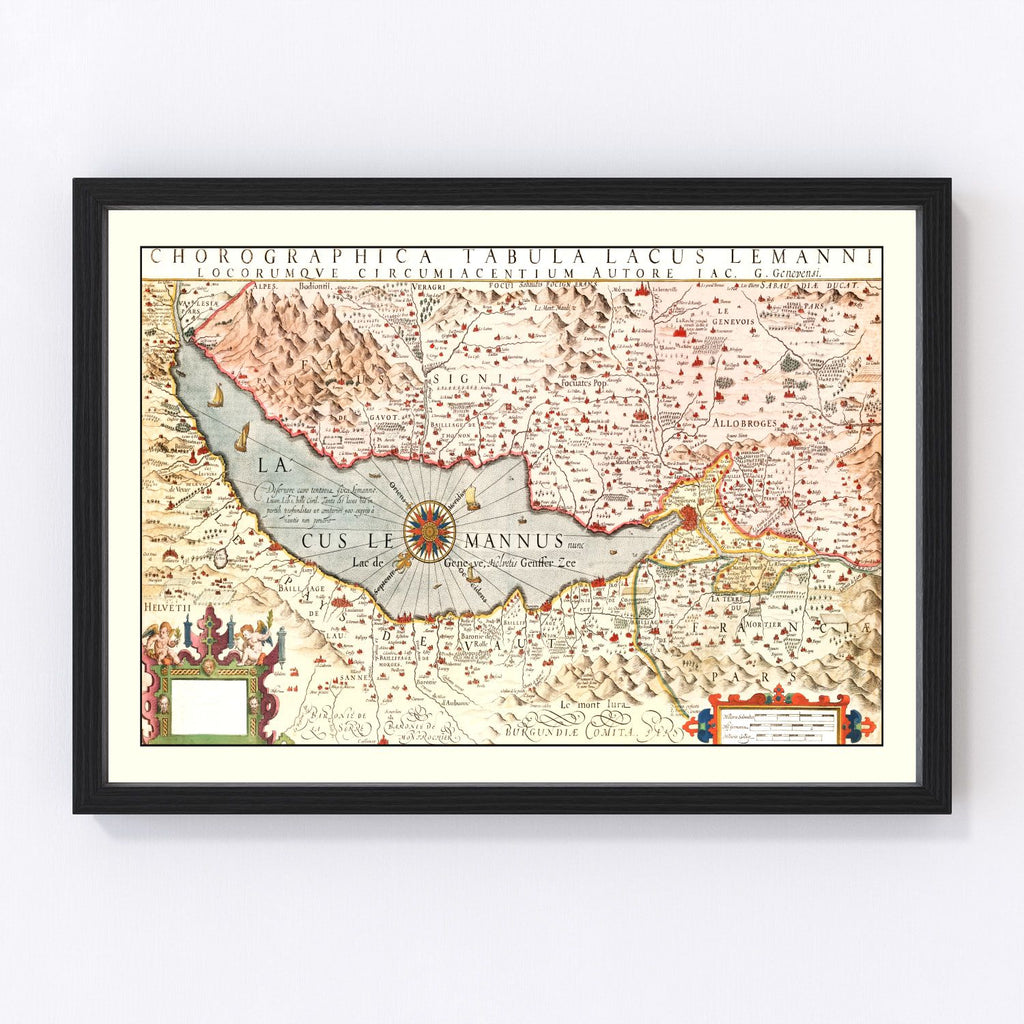 Vintage Map of Lake Geneva, 1623