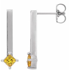 14K White Gold Natural Yellow Sapphire Bar Drop Earrings