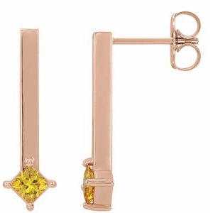 14K Rose Gold Natural Yellow Sapphire Bar Drop Earrings