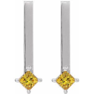 Sterling Silver Natural Yellow Sapphire Bar Drop Earrings – image 2