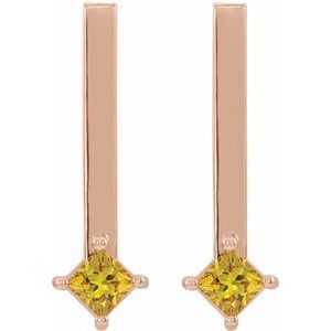 14K Rose Gold Natural Yellow Sapphire Bar Drop Earrings
