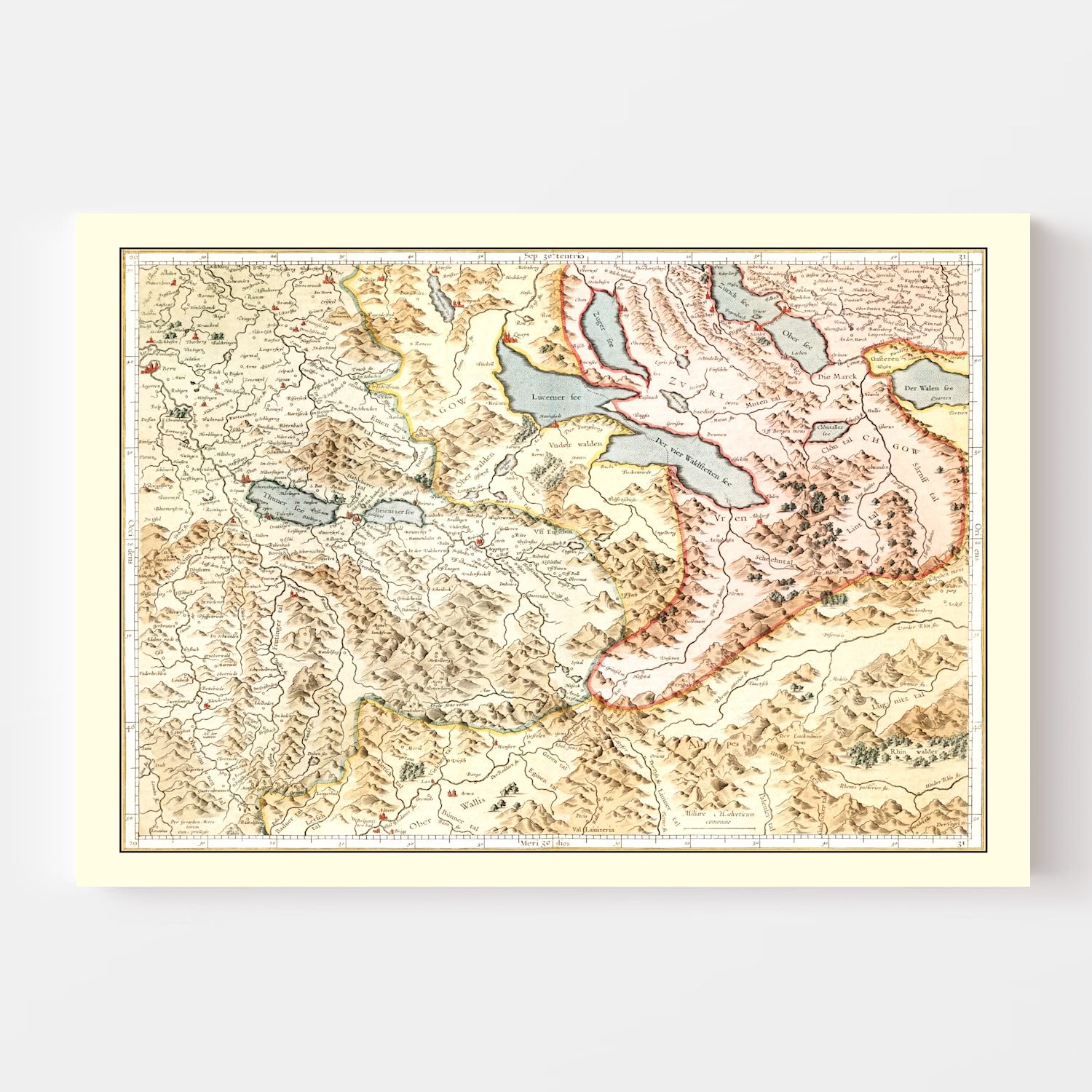 Vintage Map of Switzerland 1623
