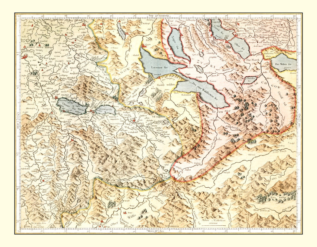 Vintage Map of Switzerland 1623