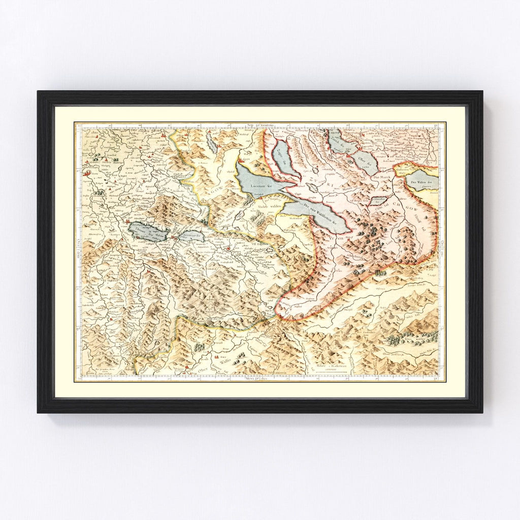 Vintage Map of Switzerland 1623