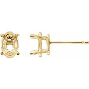 18K Yellow Gold 12x10 mm Oval 4-Prong Lightweight Earring Mounting