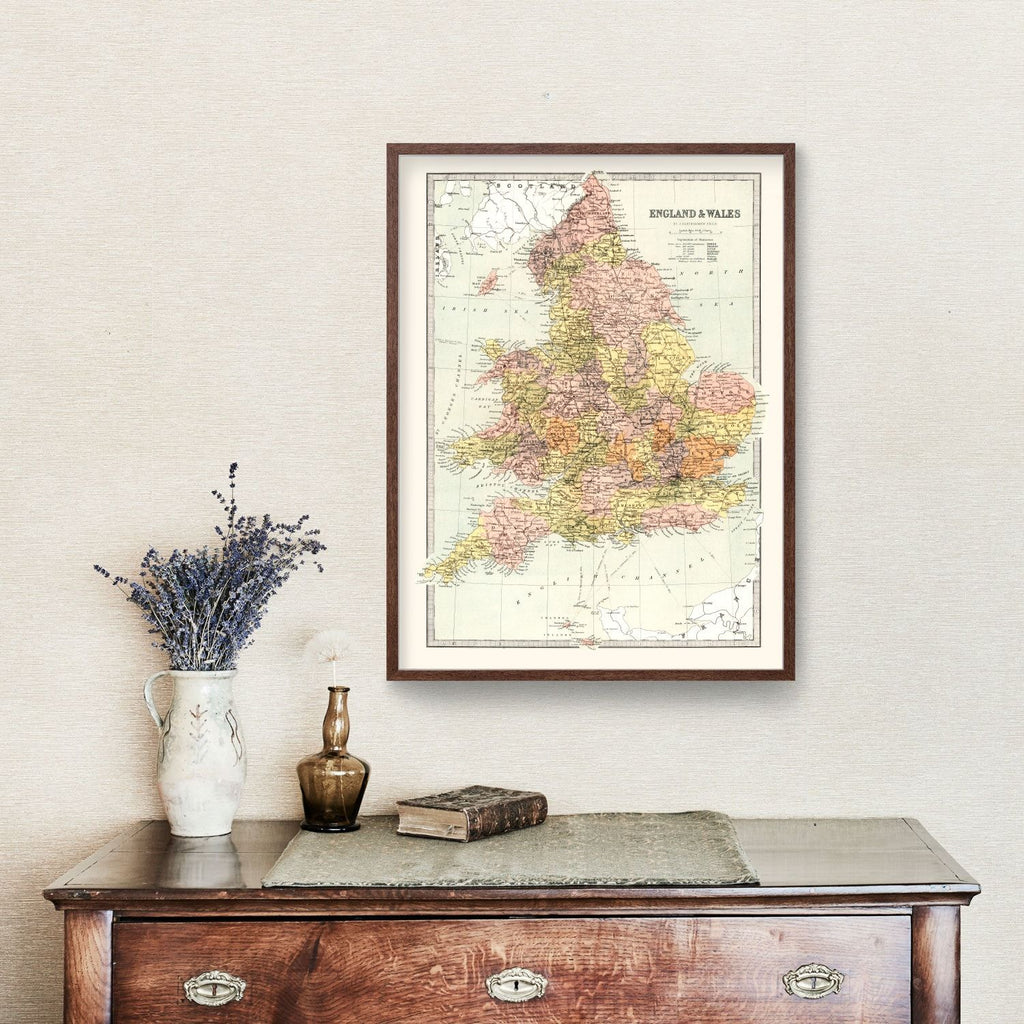 Vintage Map of England & Wales 1871