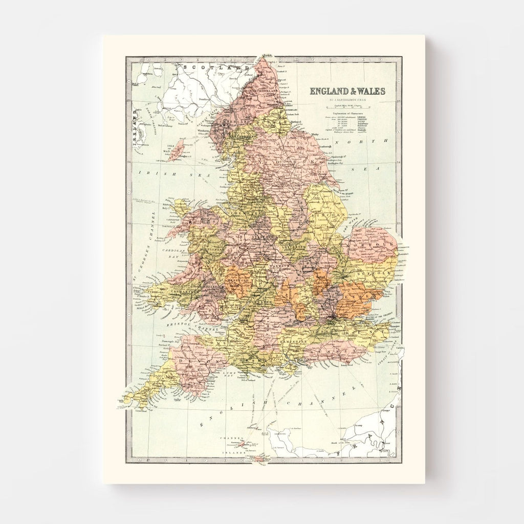 Vintage Map of England & Wales 1871