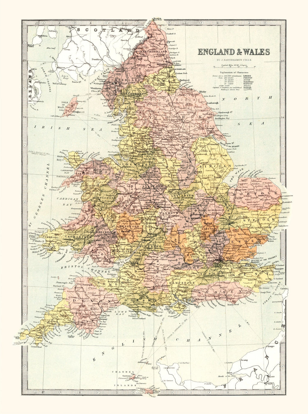 Vintage Map of England & Wales 1871