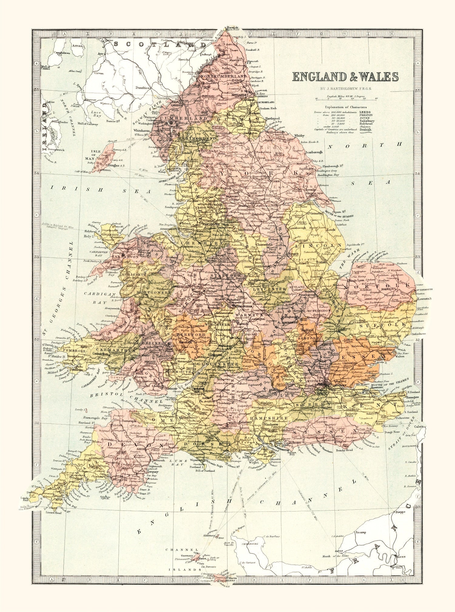 Vintage Map of England & Wales 1871