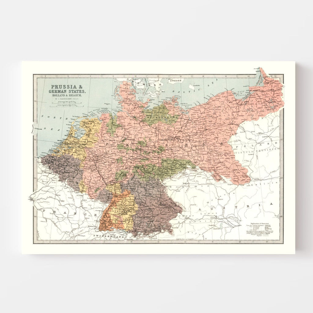Vintage Map of Prussia, Netherlands & Belgium 1871