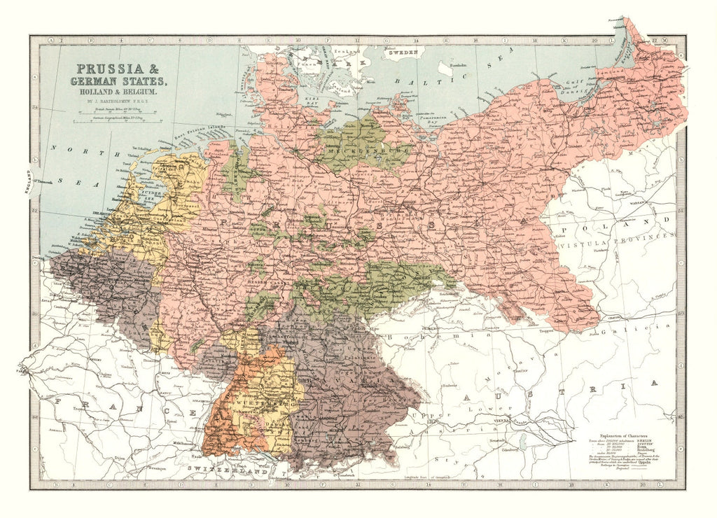 Vintage Map of Prussia, Netherlands & Belgium 1871
