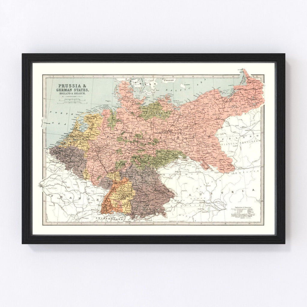 Vintage Map of Prussia, Netherlands & Belgium 1871