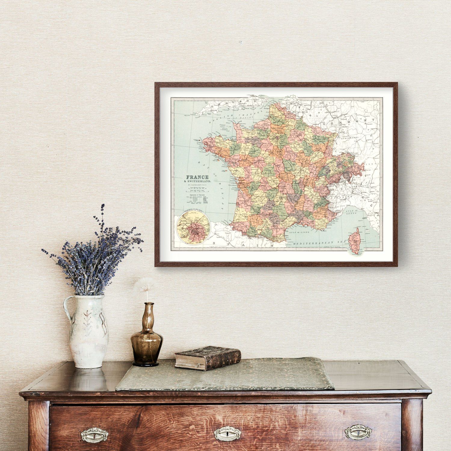 Vintage Map of France And Switzerland 1871