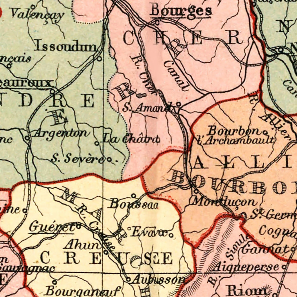 Vintage Map of France And Switzerland 1871