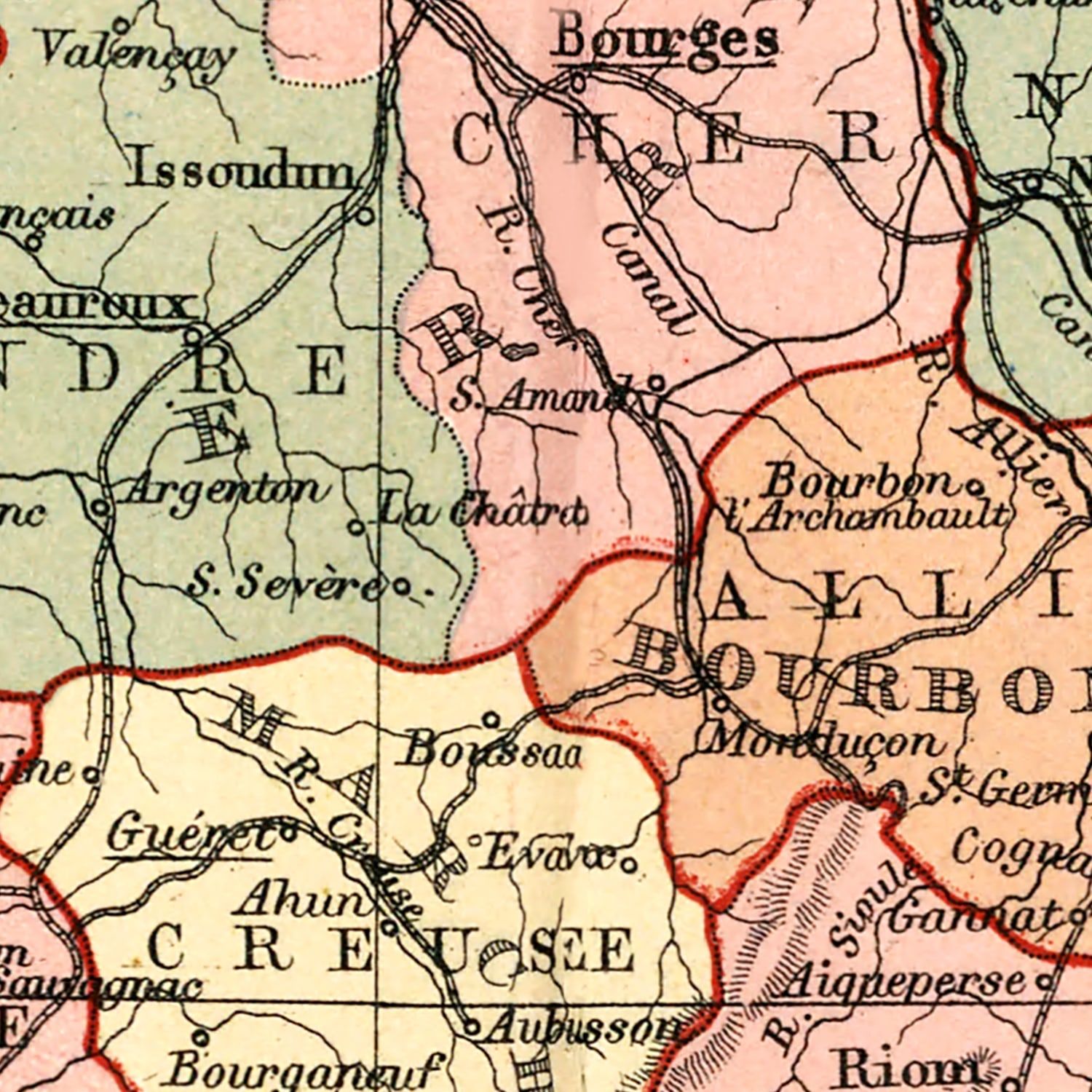 Vintage Map of France And Switzerland 1871