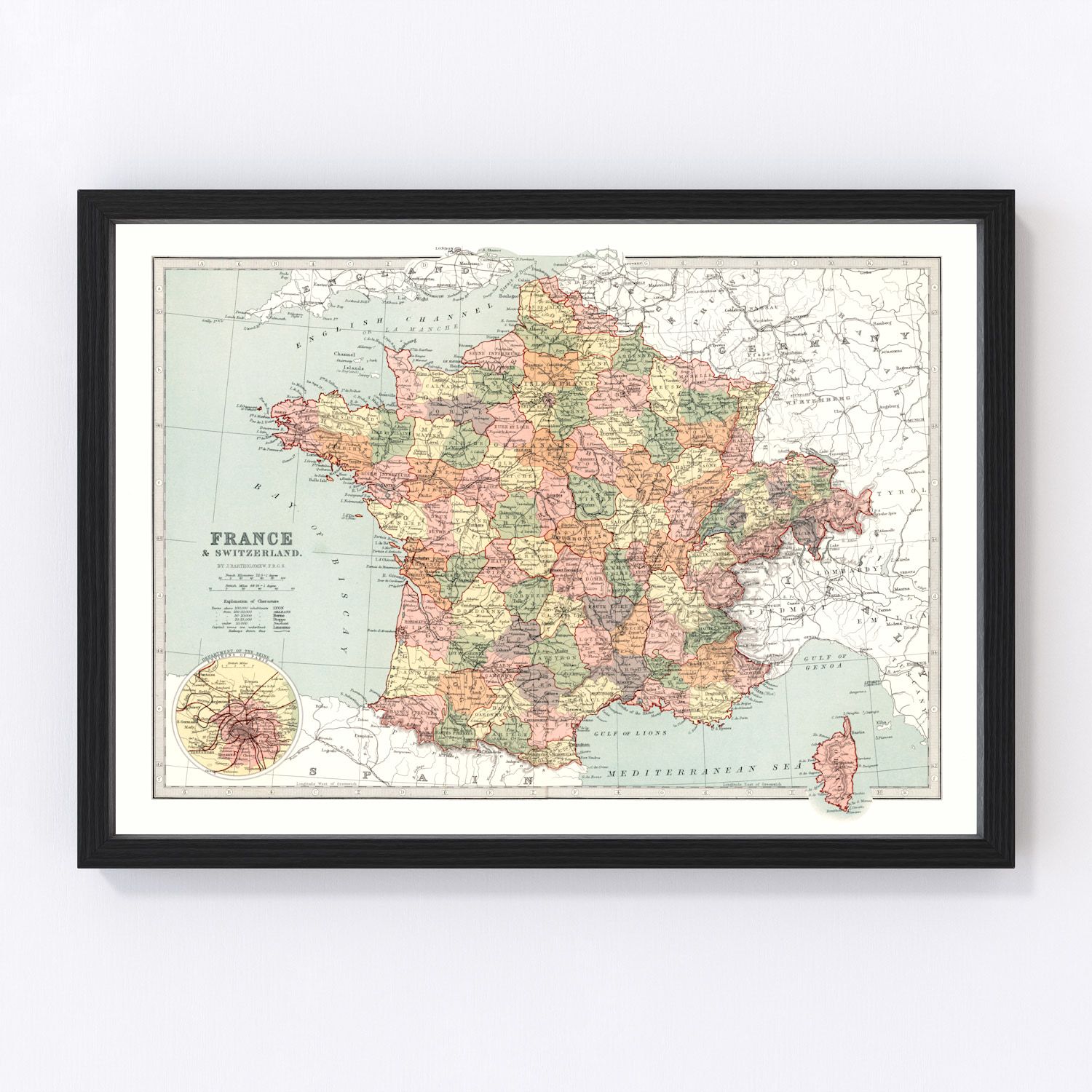Vintage Map of France And Switzerland 1871