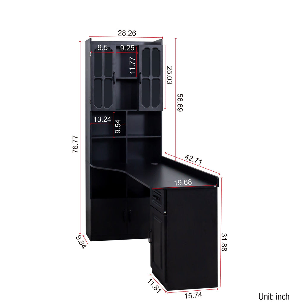 L-Shaped Corner Computer Desk  for Home Office or Study desk, Study Modern Style Table with Drawers, Bookshelf & Hutch, 2-in-1 L-Shaped Design, Large Working Space,black