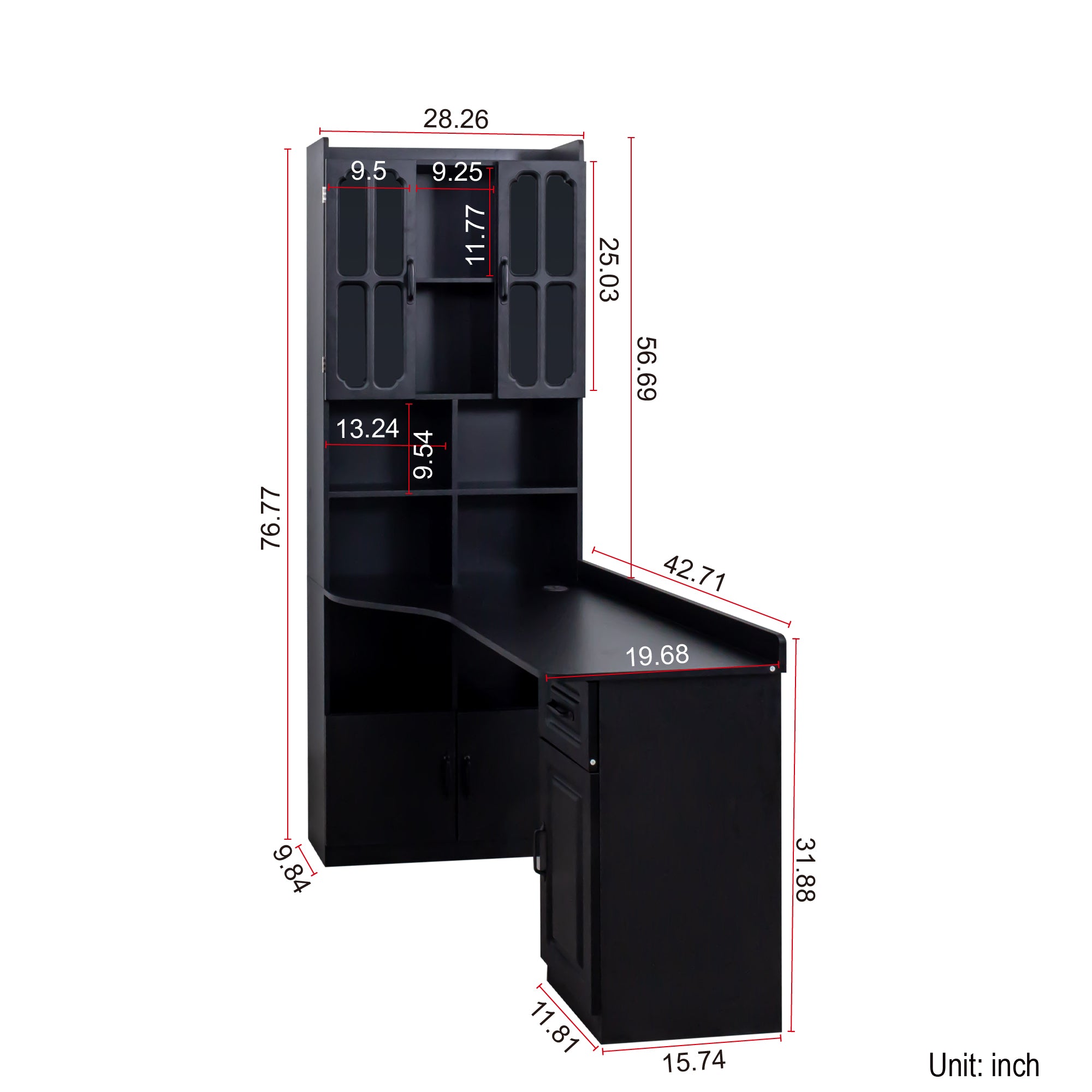 L-Shaped Corner Computer Desk  for Home Office or Study desk, Study Modern Style Table with Drawers, Bookshelf & Hutch, 2-in-1 L-Shaped Design, Large Working Space,black