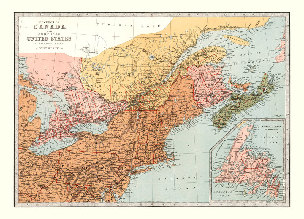 Vintage Map of Canada & Northern United States 1871